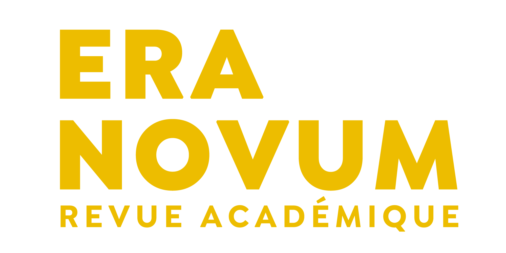 Logo de la revue académique ERA NOVUM. Le texte est en lettres majuscules jaunes sur fond noir et blanc. Le mot ERA est positionné au-dessus de NOVUM, tous deux en grand format, avec REVUE ACADÉMIQUE écrit en plus petit en dessous, sur fond blanc. Le style est moderne et épuré.